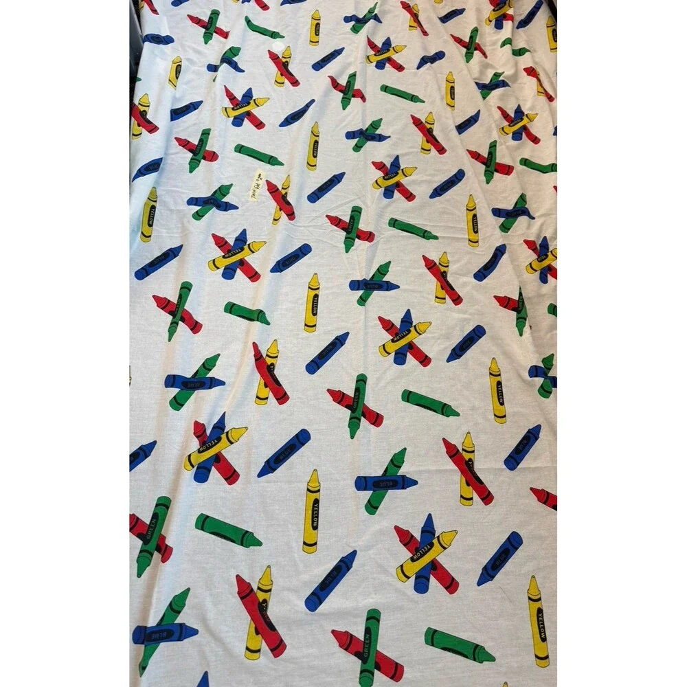 Vintage Perfect Fit Multi Color Crayons Twin Bed Sheet Flat 80s Cotton USA Kids